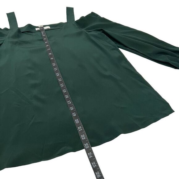 Tibi Women's Forest Green Silk Cold Shoulder V-Neck Long Sleeve Blouse Size 8 - Picture 9 of 12